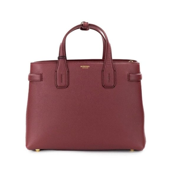 Burberry Medium Banner House Check Leather Tote Shoulder Bag Crimson - Picture 3 of 16